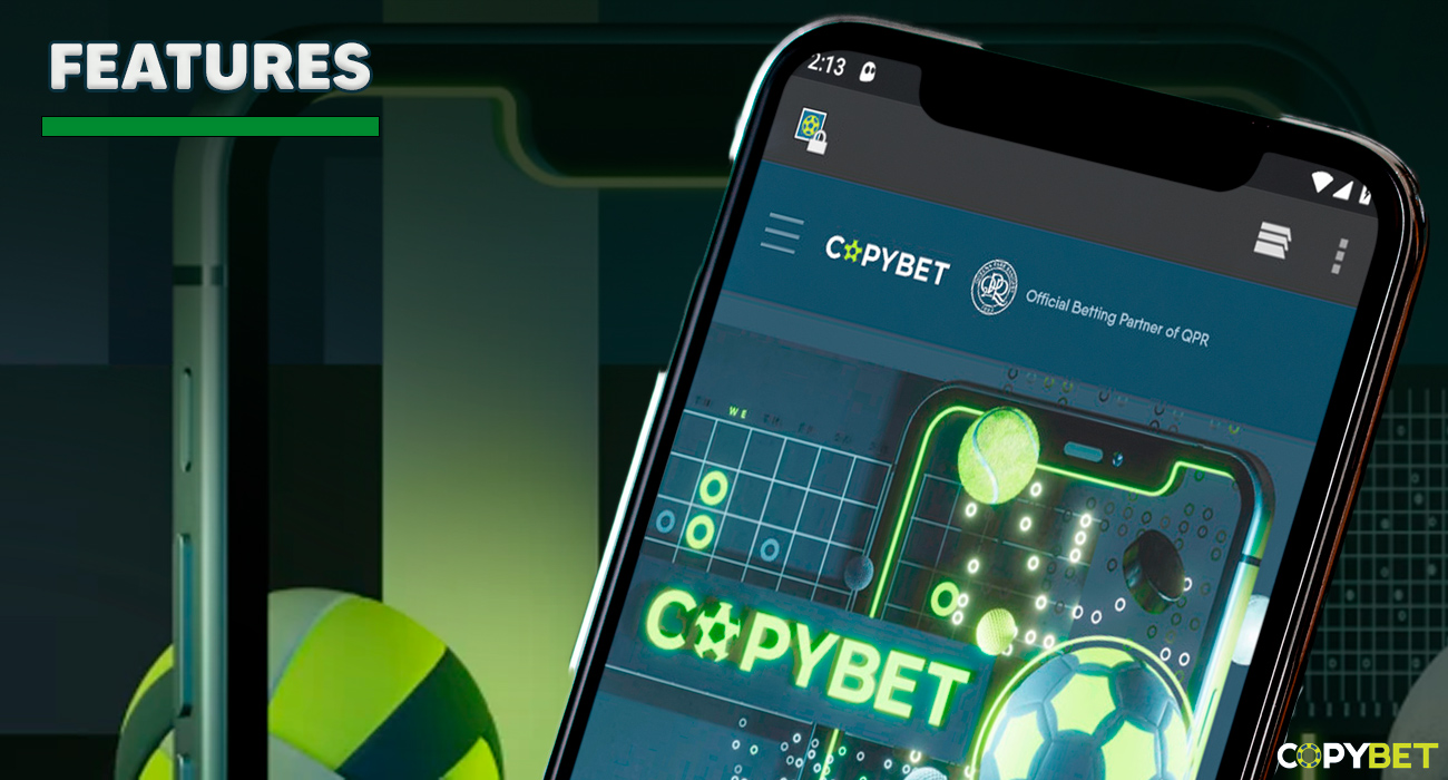 CopyBet App likely showcases key functionalities of the app, including live betting options, real-time odds updates.